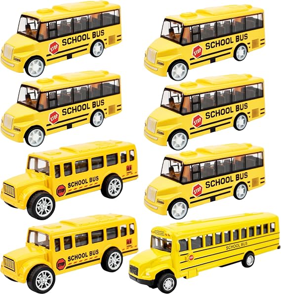 8 Pcs School Bus Toy Pull Back School Bus Yellow Car Bus for Boys Girls Kids Birthday Gifts Classroom Rewards, 3 Style