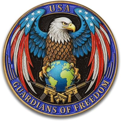 USA Military Challenge Coin with Eagle & Flag Design - Patriotic Armed Forces Gift for Veterans, Soldiers, Police - Guardians of Freedom & Power and Peace Theme