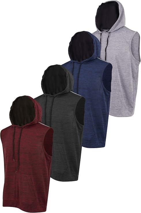 Reset Muscle Hooded Gym Tank Tops for Men, Active Athletic Performance Tops - 4 Pack
