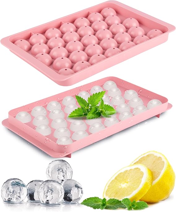 Büyük Küre Buz Kalıbı 33 Adet Buz - Yuvarlak buz kalıbı, Shot Bardağı Buz Kalıbı, Bardak Buz Kalıbı, Buz Kabı, Buzluk Kabı (1, Pembe, 33 PCS)