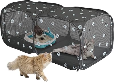 2-in-1 Dog Playpen 58Pop Up Cat Pet Playpen, Assembly-Free Indoor Outdoor Kitten Enclosure, Breathable Cat Cage Portable Puppy Tent Crates Kennel for Small AnimalsNo Divider, Unified Space