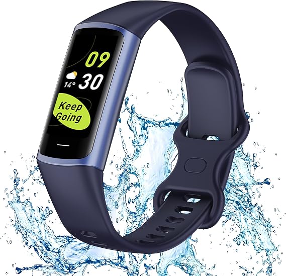 Fitness Trackers Navy Blue 25 Sports Modes Heart Rate BP Blood Oxygen Pressure Sleep Monitor Timer Stopwatch Steps Counter Carolies Burned Waterproof Smart Bracelet for Women Men Android iOS