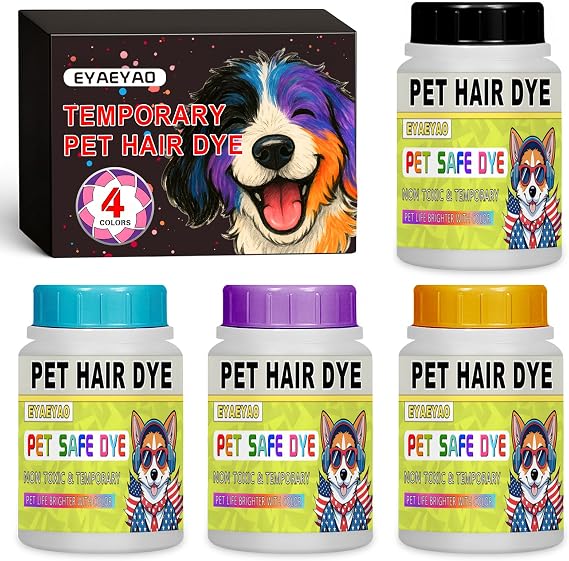 Dog Hair Dye | 4 Vibrant Colors Pet Dye | Black/Blue/Purple/Orange | 4oz Each | Non-Toxic Pet Grooming, Permanent Pet Hair Dye Stain for All Pets Fur Dye (4 Colors, 4 Fl Oz)