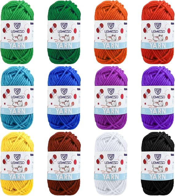 Yinsun 12 Crochet Yarn for Crafts, Mini Acrylic Yarn for Beginners (12x15g)