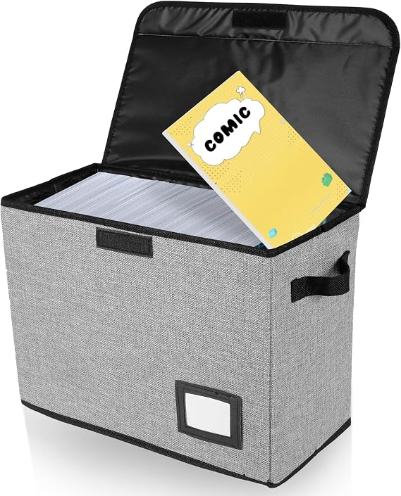 Collection Comic Book Storage Box, 15.8" X 7.8" X 11.8", Collapsible Comic Short Box, Holds 160-180 Comic Book, Heavy Duty Bin Container Holder Shelf Protector Organizer(grey)