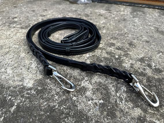 Leather Reins For Working Hunter Bridle with Quick Release Snap Hooks (Black, Extra Full)