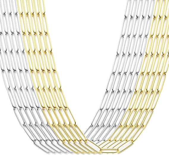 Exway 10 Pcs Paperclip Charm Necklaces Chain 18Inch Stainless Steel Gold and Sliver Chain Necklaces Kit with Lobster Clasps for Crafts DIY Women Jewelry Making