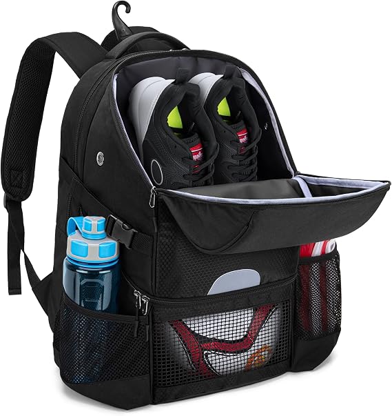 DSLEAF Soccer Backpack for Men, Basketball Bag with Large Capacity, Black