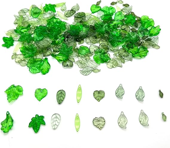 260PCS Green Leaf Beads for Jewelry Making