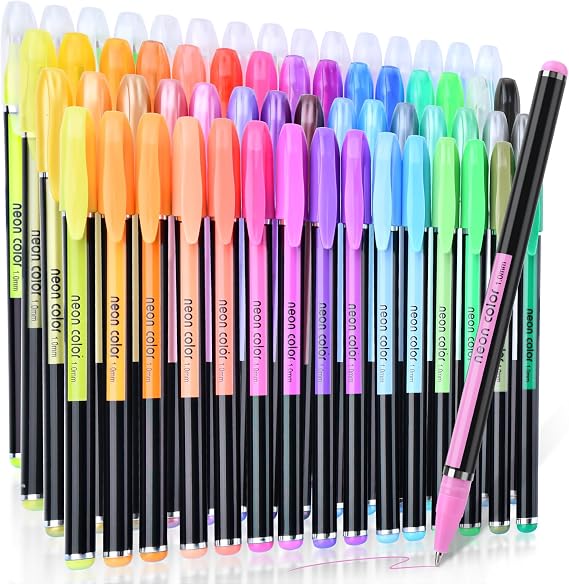 swihorab 60 Colors Gel Pens Gel Pen Set for Adult Coloring, Metallic Glitter Pens & Gel Ink Pens for Journaling, Drawing, Cute Journal Pens Colored Gel Pens for Black Paper Writing