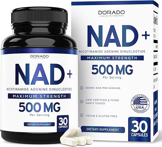 NAD Supplement 500mg of 95% Pure NAD Per Serving NMN Supplement, NAD Nicotinamide Riboside Support Third Party Tested, Vegan Safe, Non-GMO, No Fillers, Made in the USA - 30 Vegan Capsules