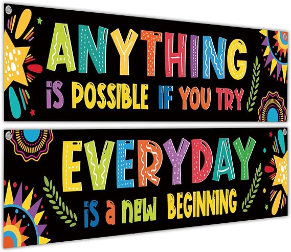 Whaline 2 Pack Motivational Classroom Banner 13 x 61 In Inspirational Positive Banner Growth Mindset Poster Back to School Photo Booth Backdrop for Preschool Elementary Classroom Wall Decoration