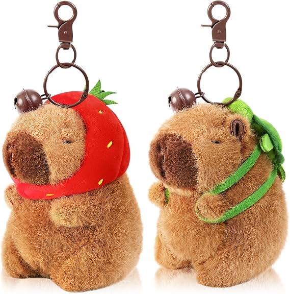 Ditucu 2 Pcs Capybara Plush Keychain Toys Kawaii Strawberry Turtle Capibara Stuffed Animal Dolls Pendant for Backpack Decoration Gift for Kids