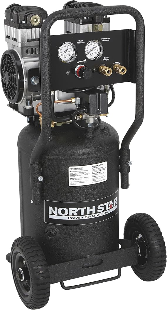 NorthStar Quiet Electric Air Compressor, 8-Gal., 1.5 HP, 4 CFM at 90 PSI | Vertical tank, Portable design, Inflation and air-tool use, Shop/garage performance, Maintenance-friendly operation