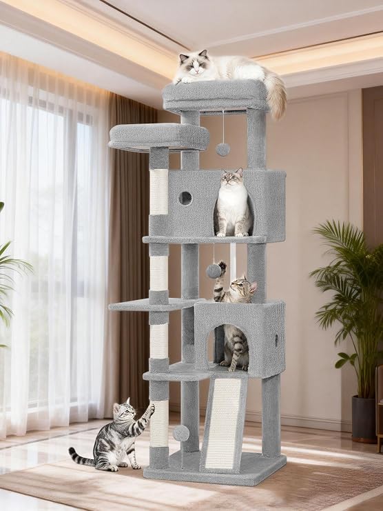 Cat Tree for Indoor Cats, 152 cm Cat Tower, Light Grey