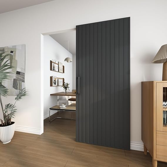 JUBEST 36"x84" Concealed Sliding Barn Door with Soft Close Hardware Kit, Black Hidden Door for Opening 32"-34"x80", Waterproof and Modern, Smooth Sliding, for Interior Using, Widely Used