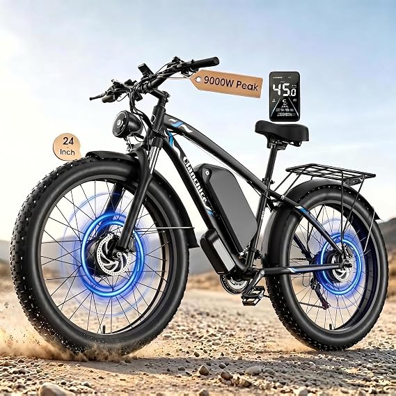 2026 Upgraded Mountain Electric Bike for Adults, 9000W Peak Dual Motor 58V34Ah 24"x4" Fat Tire, 40-45MPH 100Mi Range, Full Suspension 7-Speed, Conquer Sand & Trails