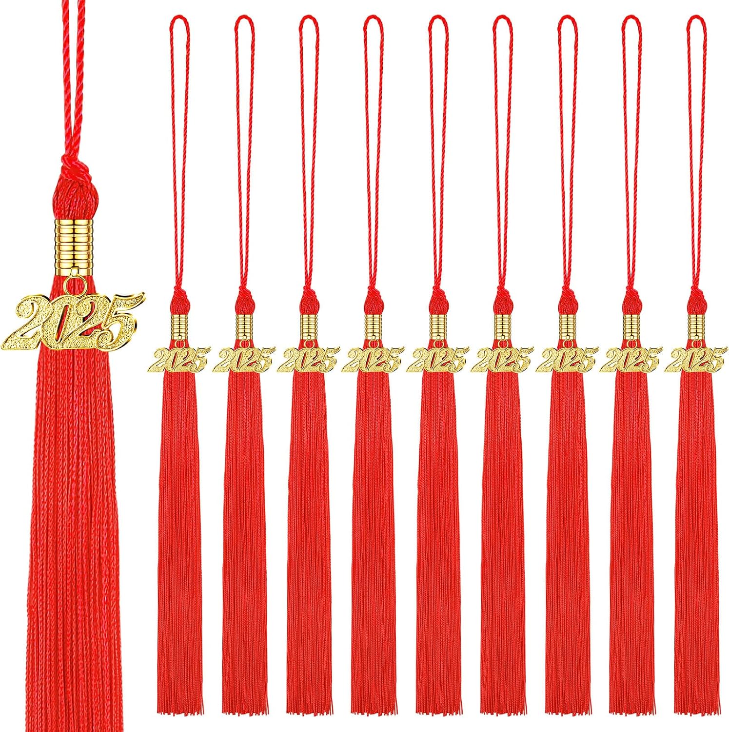 Chuangdi 10 Pieces 2025 Grad Graduation Tassels Graduation Cap Tassels with 2025 Charms Graduate Hat Decoration for School Party FavorsRed