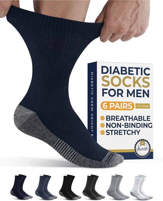 Pembrook Diabetic Socks for Men - 6 Pairs Crew Diabetic Neuropathy Socks for Men | Non Binding