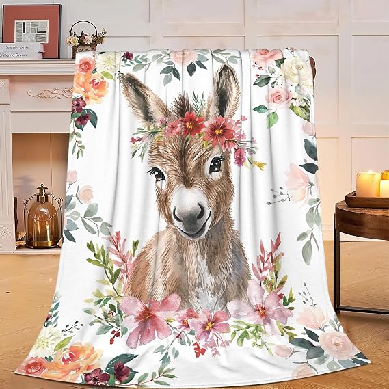 Donkey Gifts: Soft, Warm, Cute Throw Blanket - Lightweight Fleece, Plush, Fuzzy - 40"X50" - Bed Decor for Girls, Women, Kids & Adults