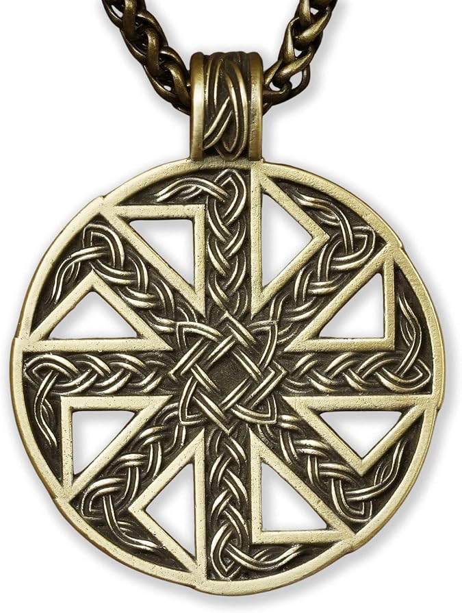 Baldur Jewelry Brass Kolovrat Sun Wheel Slavic Viking Necklace Double Sided