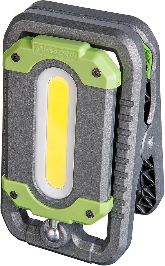 PowerSmith Rechargeable Clamp Work Light 1000 LM Rotating Head, Magnetic Clip, Hook, USB Mobile Device Charging (PWLR010CM)