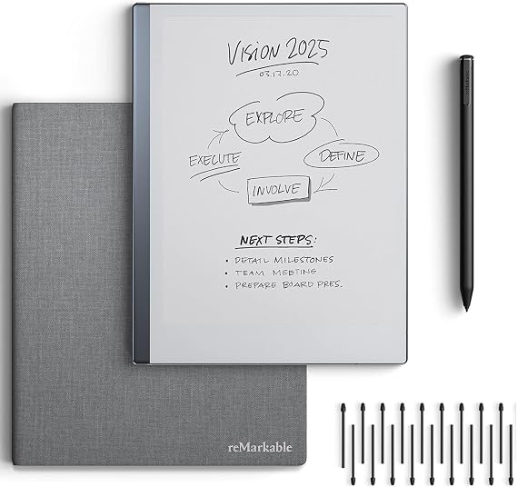 reMarkable 2 Bundle-reMarkable 2 Tablet (10.3 Digital Paper Display) Includes Gray Polymer Weave Book Folio,Marker Plus,18 Spare Marker Tips,USB-A to USB-C Cable,1-Year Free Connect Trial,(RM911)