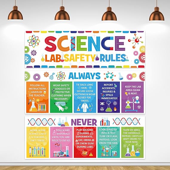 Harloon 3 Pcs Science Lab Safety Rules Posters Classroom Decor, Bright