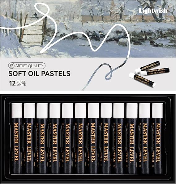 LIGHTWISH White Oil Pastels - Pack of 12, Ultra-Smooth Blendable Crayons for Professional Artists & Beginners, Perfect for Canvas, Chalkboard & DIY Crafts, Non-Fade, High Coverage Art Supplies