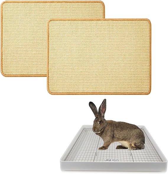 Oncpcare 2PCS Rabbit Scratch Mat Natural Bunny Scratching Pad, 22x18 Super Large Rabbit Litter Box with 2 Grates (Metal & Plastic)