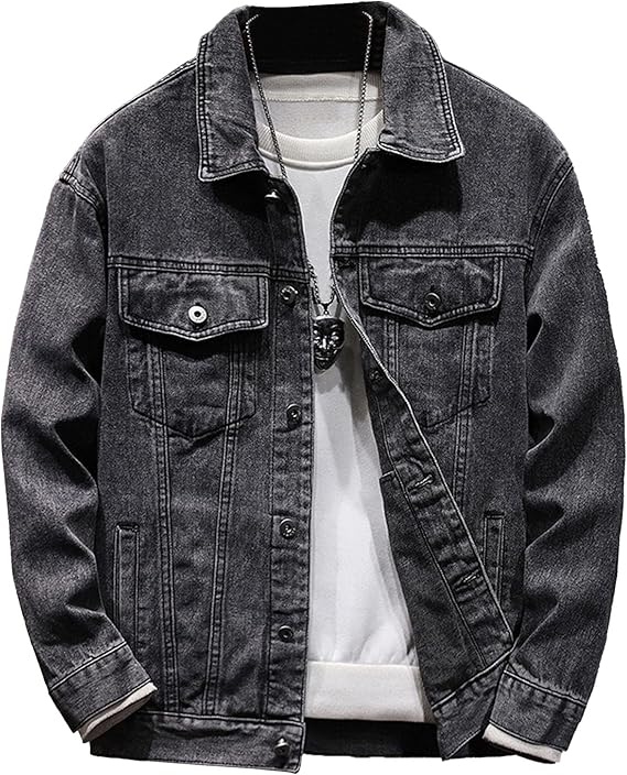 Men Simple Lapel Outdoor Denim Jacket Classic Comfy Vintage Jean Jacket Fall Trendy Button Daily Work Denim Outerwear