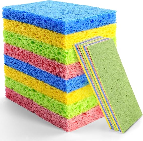 16-Pack Compostable Washing Up Sponge, Colourful Cellulose Natural Dish Sponge, Non-Scratch Absorbent Dish Scrubber for Home Car Daily Use, Compressed Packaging