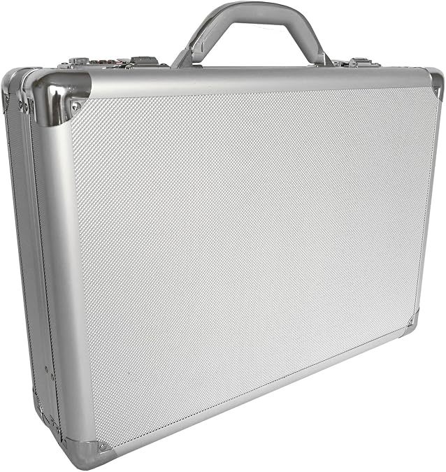 Pro Aluminium Large Deep Executive Laptop Padded Briefcase Attache Case Silver