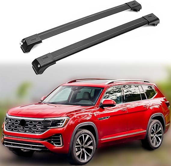 ERKUL Roof Rack Cross Bars for VW Volkswagen Atlas 2018-2026 (Not for Atlas Cross Sport) | Aluminum Crossbars with Anti Theft Lock for Rooftop | Compatible with Raised Rails - Black