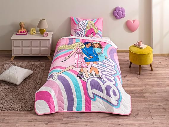 CROWN Barbie Imagine Standard Cotton-Polyester Duvet Cover Set, Pink, Single