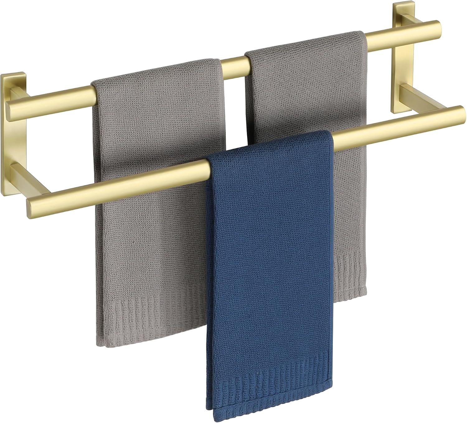 SAYAYO Double Towel Rail Wall Mounted 60CM Bathroom Towels Holder Gold, Stainless Steel Dual Rod Long Towel Rack for Shower Toilet Kitchen