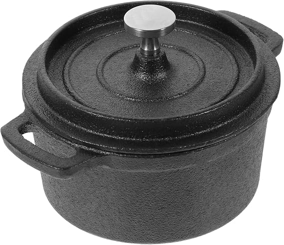 Housoutil Milk Pot Cast Iron Mini Milk Pot with Lid Dual Handles Cooking for Heating Boiling Water Soup and Instant Noodles Household Small Kitchen Cookware
