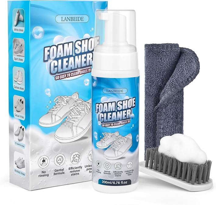 LANBEIDE Shoe Cleaner Kit - 6.76 oz Foam Sneaker Cleaner with Brush & Towel