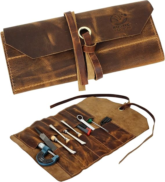 Leather Tool Roll Up Pouch - Leather Tool Wrench Roll/Chisel Bag by Rustic Town