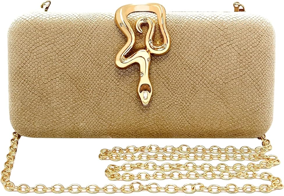 LJMBOEN Velvet Evening Clutch Purse for Women Snake Clasp Evening Bag Handbags With Detachable Chain for Party Wedding Formal