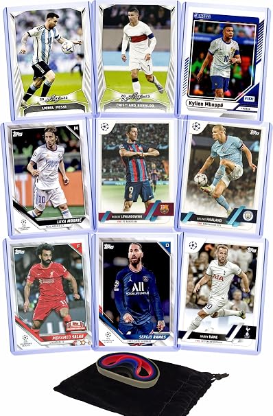 Soccer Cards Superstars Set: Lionel Messi, Cristiano Ronaldo, Kylian Mbappe, Robert Lewandowski, Erling Haaland, Sergio Ramos, Harry Kane, Mohamed Salah, Luka Modric (9) Assorted Top Star Soccer Cards &/or Sticker Card Gift Pack