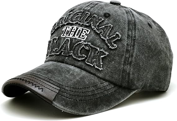 Perlotus Black Men's Baseball Hat Original Black Embroidered Leather Detailed Design