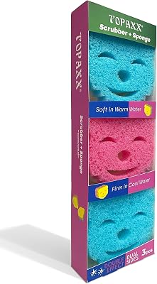 Dual-Sided Dish Scrubber Sponges-Non-Scratch Cleaning Sponges Kitchen, Bathroom-Multipurpose Dish Sponge-Stain&Odor Resistant 3 Count