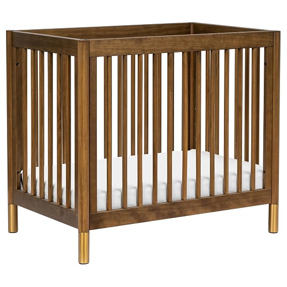 Babyletto Gelato 4-in-1 Mini Crib, Natural Walnut and Brushed Gold Feet