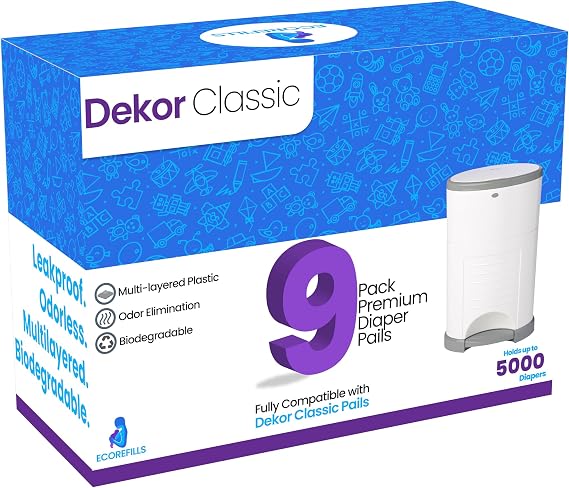ECO-REFILLS Diaper Pail Refills - Fits Dekor CLASSIC Extra Thick, Powerful Odor Elimination & Fresh Powder Scent | Easy to Replace and Dispose of Diaper Bag (9)
