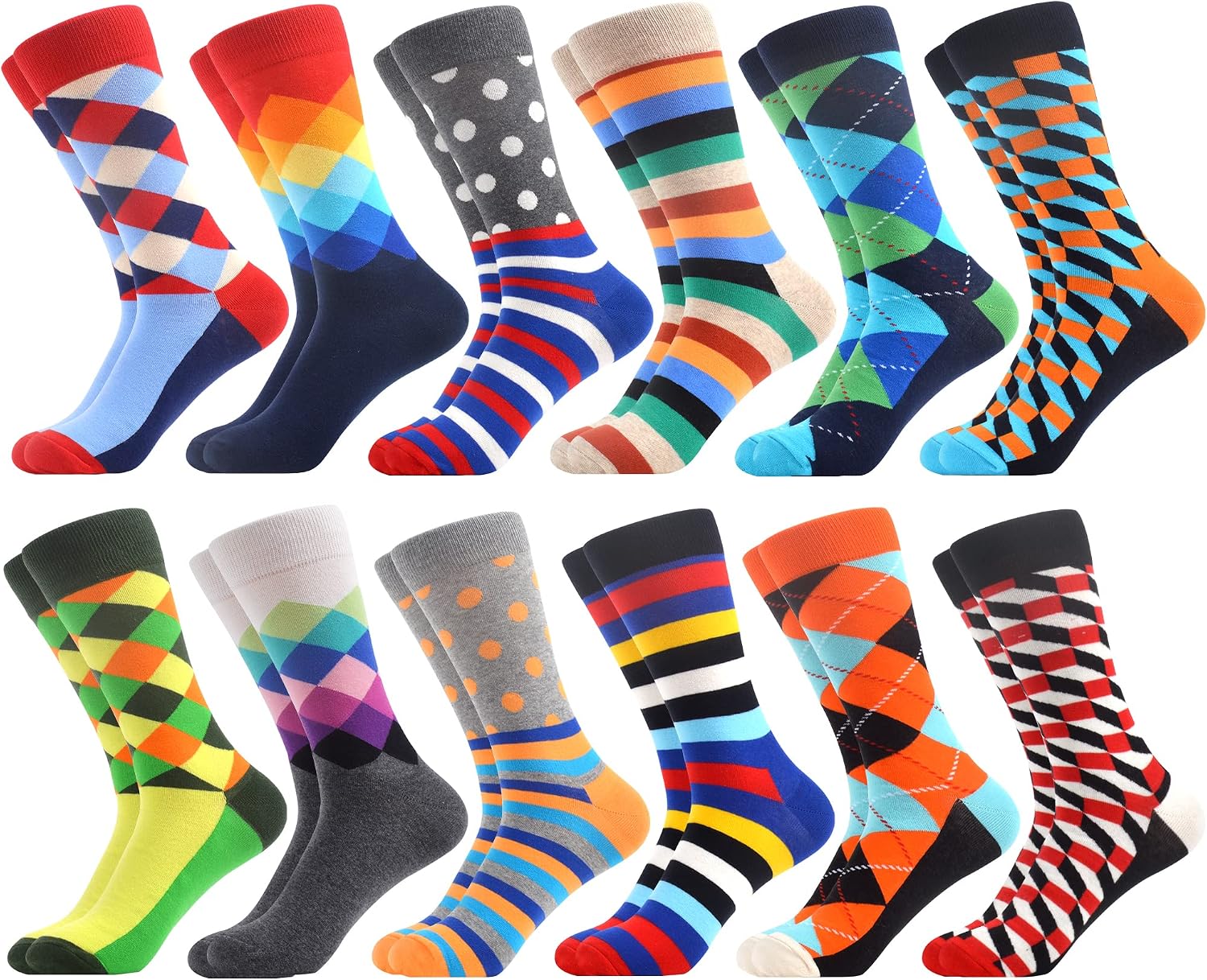 WeciBor 12 Pairs of Colorful Funny Mens Cotton Socks Novelty Crazy Funny Cool with Motif