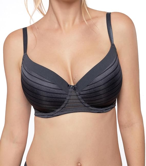 DORINA Carmen Light Padded Everyday Bra Supportive Underwire Balcony Balconette 3/4 Cup Demi T-Shirt Bra for Curves Women(32D-44D) D17143 Blue Charcoal -34F