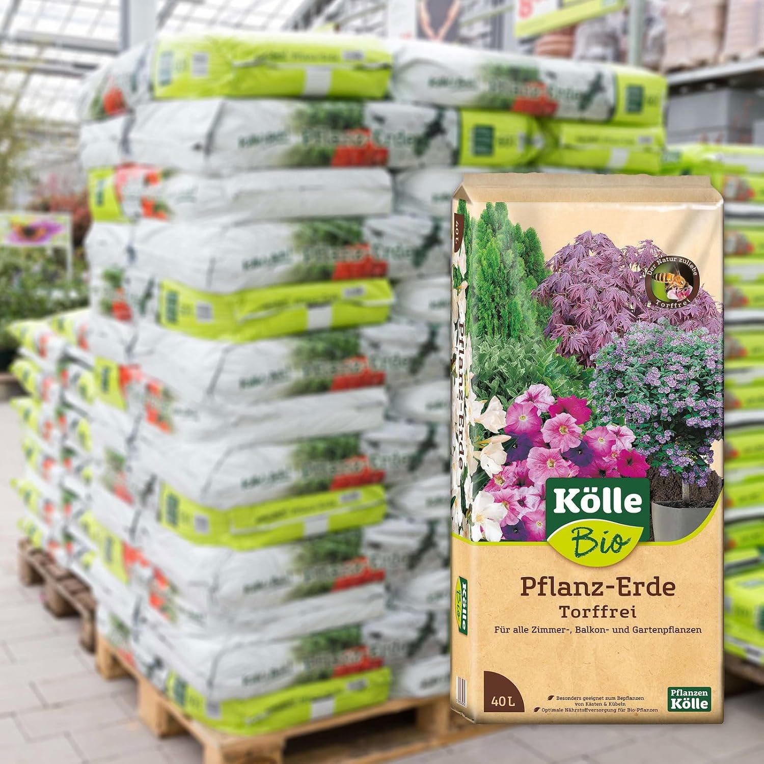 Kölles Best Potting Soil Peat-Free Potting Soil for All Garden and Balcony Plants with 1.5 Month Long-Term Fertiliser for Potting and Repotting 60 Bags of 40 Litres of Potting Soil