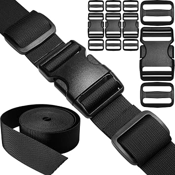 HISUNTEC 2 inch Straps Buckles Set: Nylon Webbing Strap 6 yard, Side Release Plastic Buckle 5 pack, Tri-glide Slide Clip 10 pcs, Heavy Duty Quick Snap Fasteners Dual Adjustable No Sewing Required