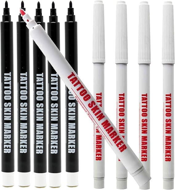 5 Red and 5 Purple Bold Tip Tattoo Body Markers for Freehand Drawing on Human Skin Before Tattooing